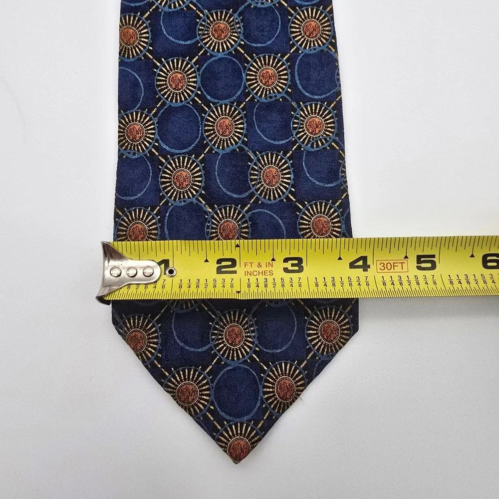 Ermenegildo Zegna Silk Tie Navy Blue Copper Sunburst Geometric Italy Men